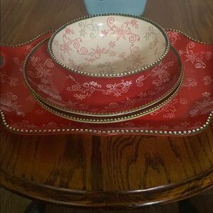 Elegant Red and Cream Dinnerware Set